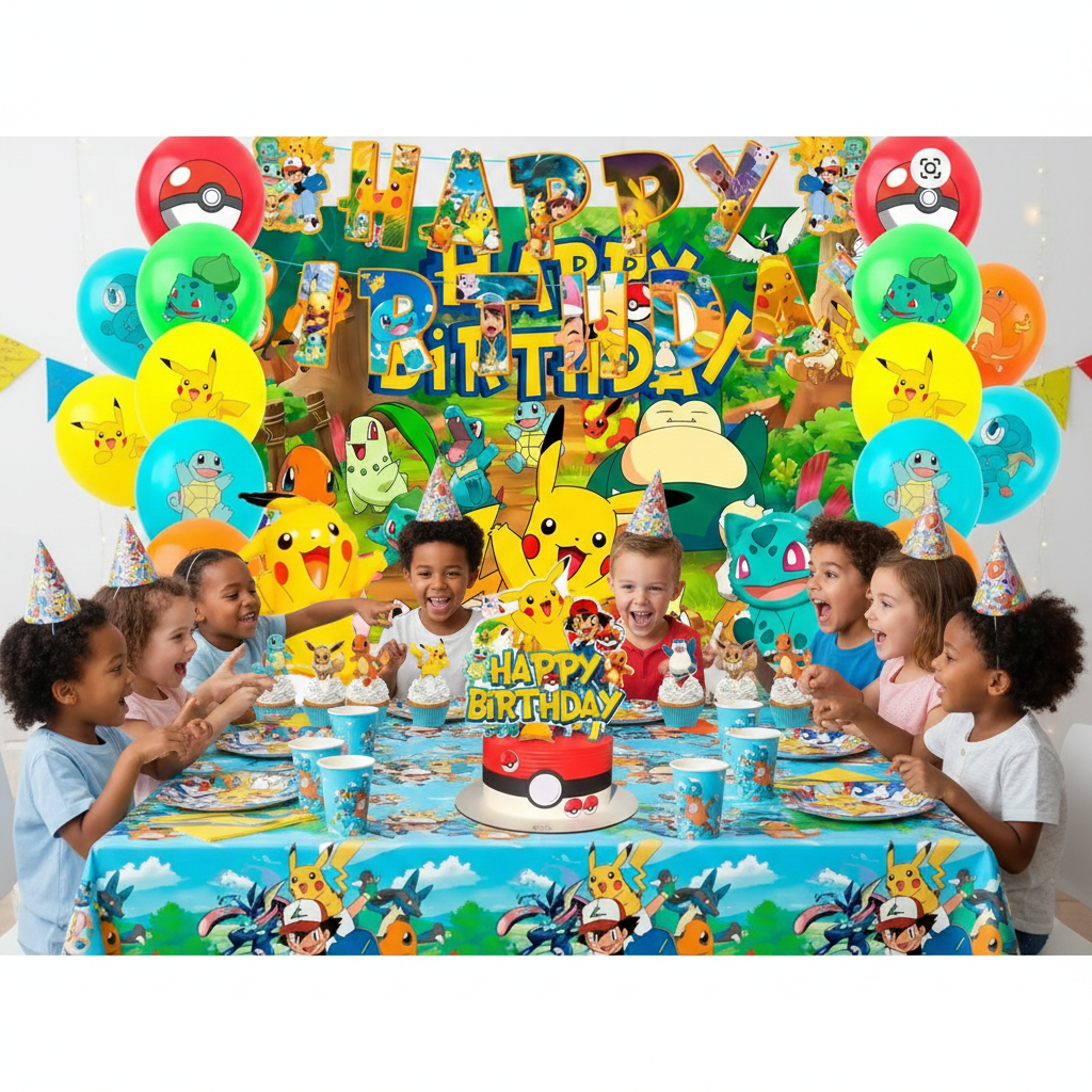 Gâteau et décoration anniversaire Pokémon Pikachu et Pokéball
