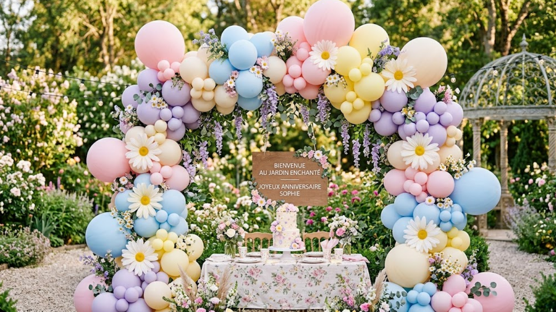 Arche ballons marguerite pastel : la tendance fleurie