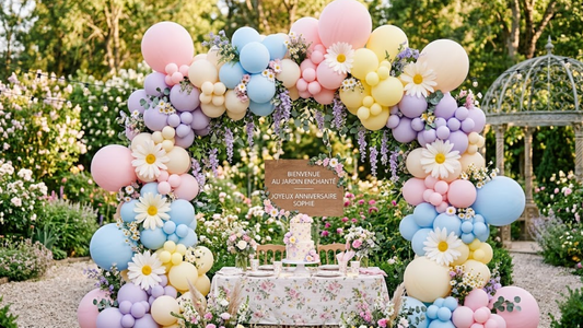 Arche ballons marguerite pastel : la tendance fleurie