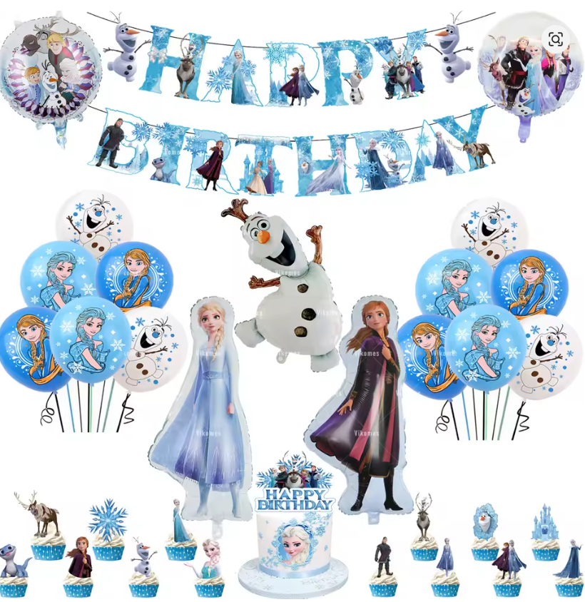Gâteau et décoration anniversaire Reine des Neiges Elsa et Anna