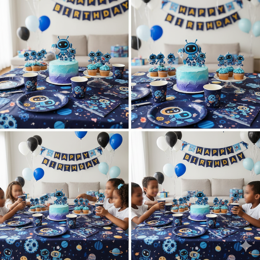 Kit décoration anniversaire Astro Bot thème galaxie robots
