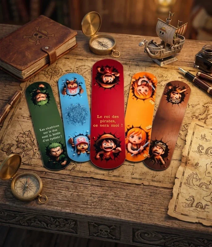 Marque-page magnétique rouge avec illustration 3D de Luffy sortant de la page, idée cadeau anniversaire One Piece