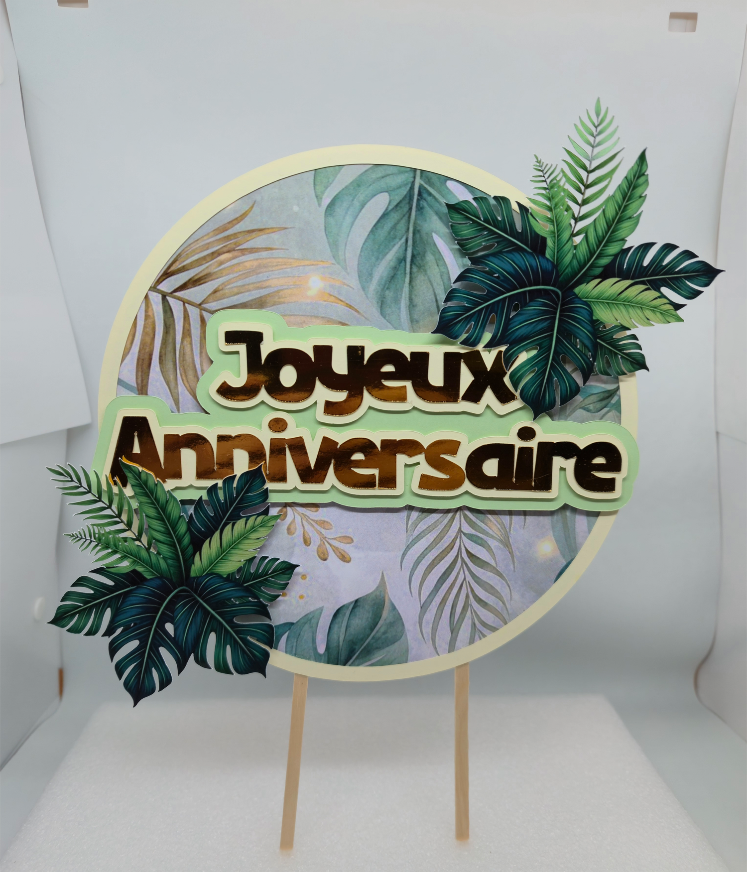 Cake Topper "Joyeux Anniversaire" - Thème Tropical / Jungle avec Effet 3D - Fait Main