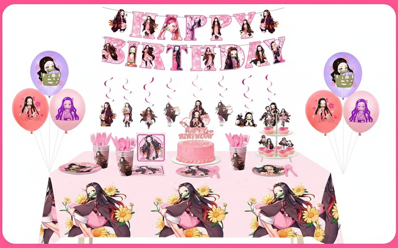 Kit Anniversaire Complet - Thème Nezuko Kamado (Demon Slayer) 🌸