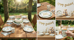 Kit Vaisselle Anniversaire "Élégance Botanique" – Feuillage Vert & Or (86 Pièces)