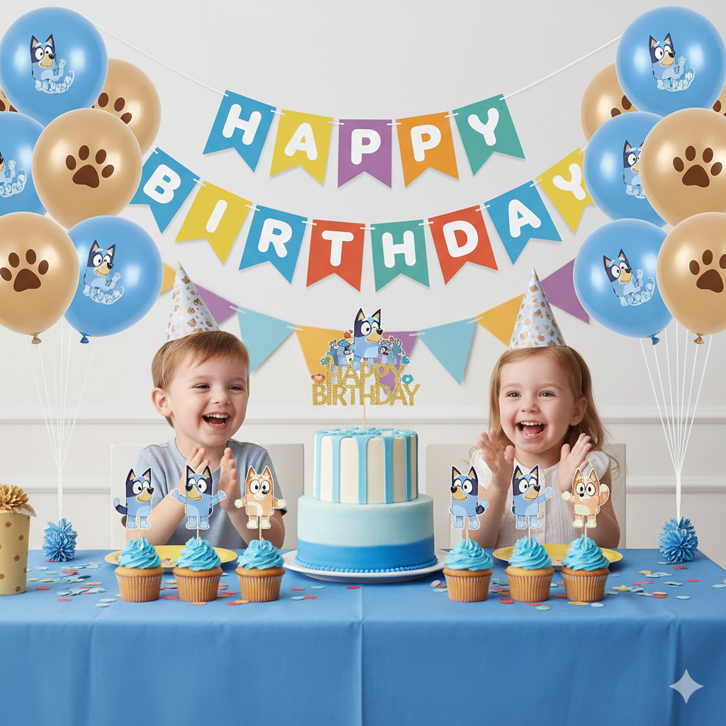 Kit de Décoration Anniversaire Complet - Thème "Bluey & ses Amis"