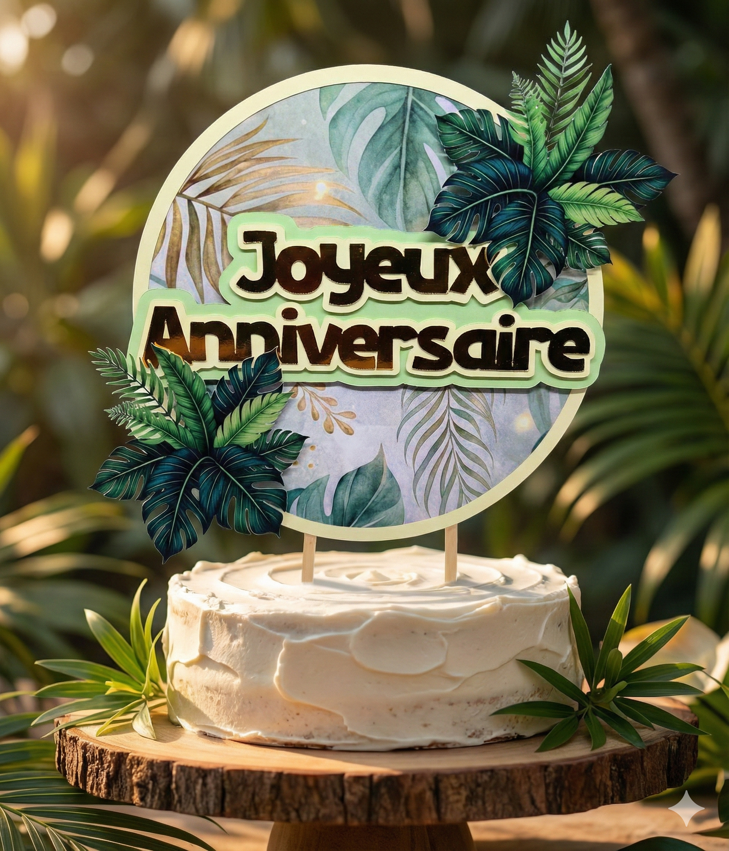 Cake Topper "Joyeux Anniversaire" - Thème Tropical / Jungle avec Effet 3D - Fait Main