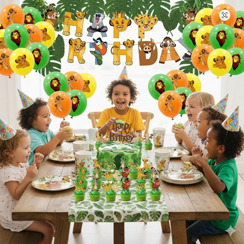 Enfants qui font la fête autour du Roi lion 