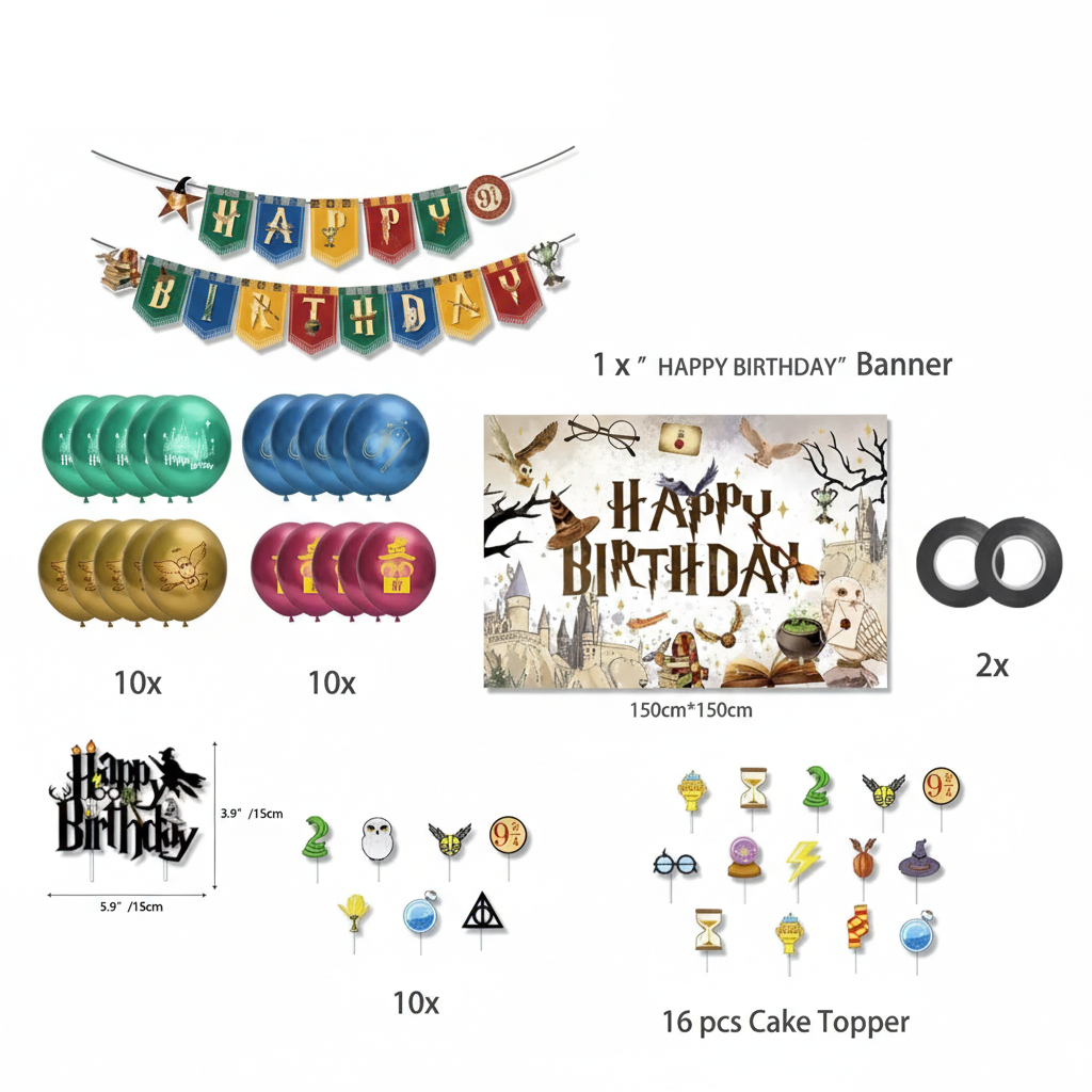 Kit de décoration anniversaire thème espace avec ballons et vaisselle. Harry Potter 